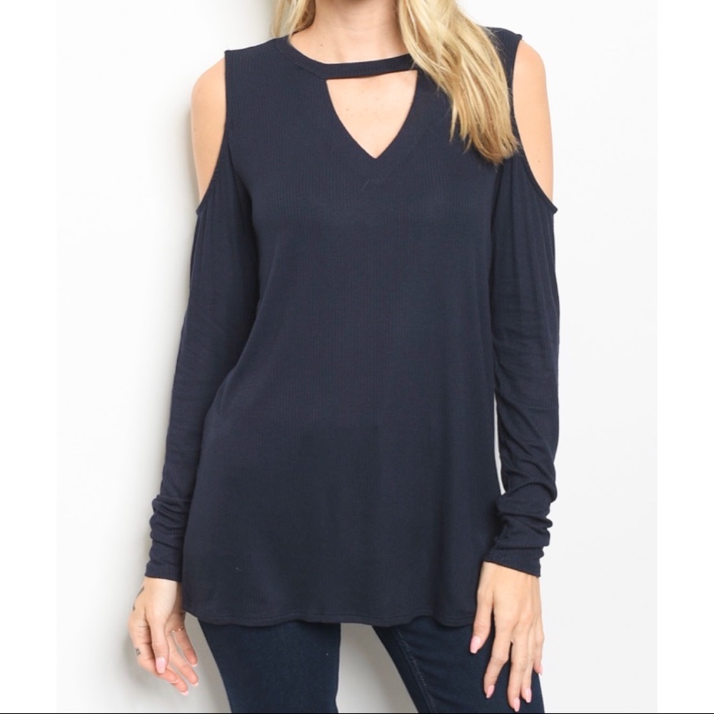NWOT Navy blue cold shoulder tunic top